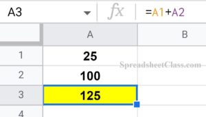 Example: How to add with a formula in Google Sheets example